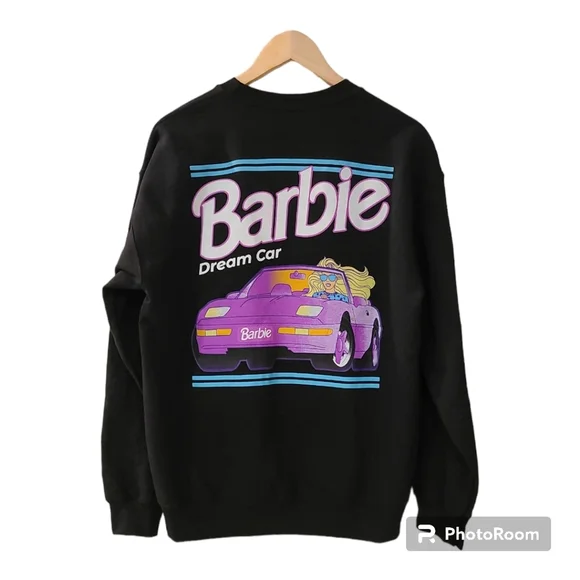 Barbie Dream Car Sweatshirt Black Size M Barbie Movie Purple Corvette - Picture 6 of 10
